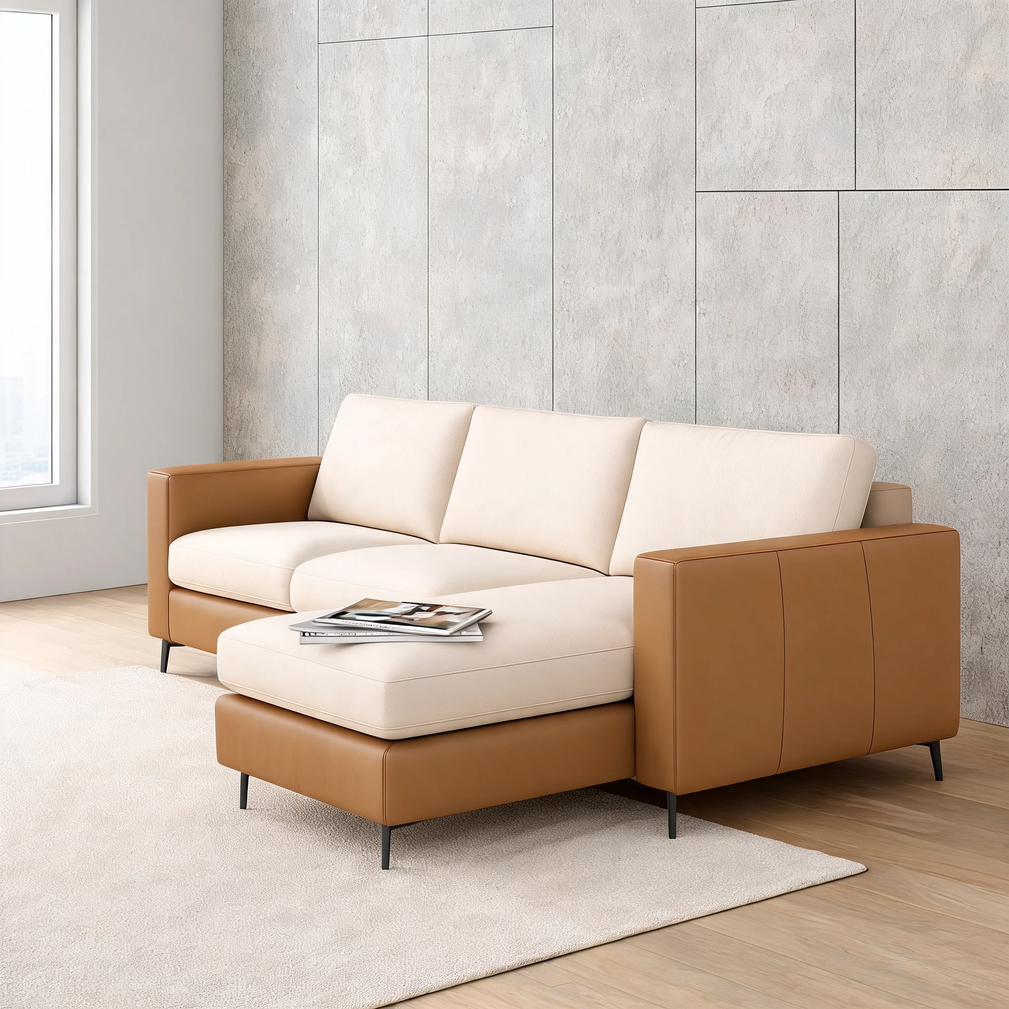 FlexiSofa_L_Shape_Sofa_Niva_Cream_Tan_Fabric_LS