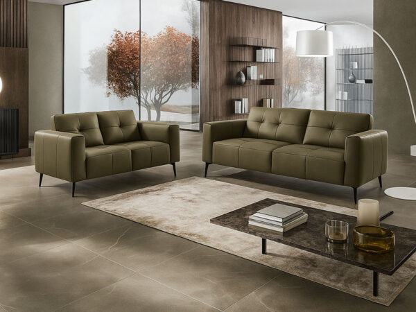 Romanae Napa Leather Sofa | Sage Olive