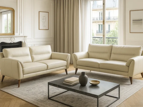Parise Leather Sofa | Ivory White