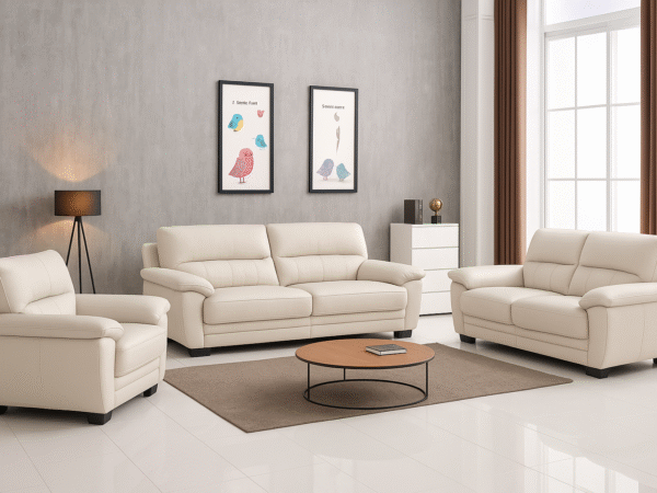 Venizia Leather Sofa | Ghost White