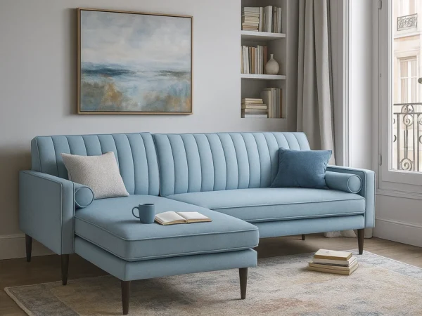 Amora | L Shape Sofa | Mist Blue