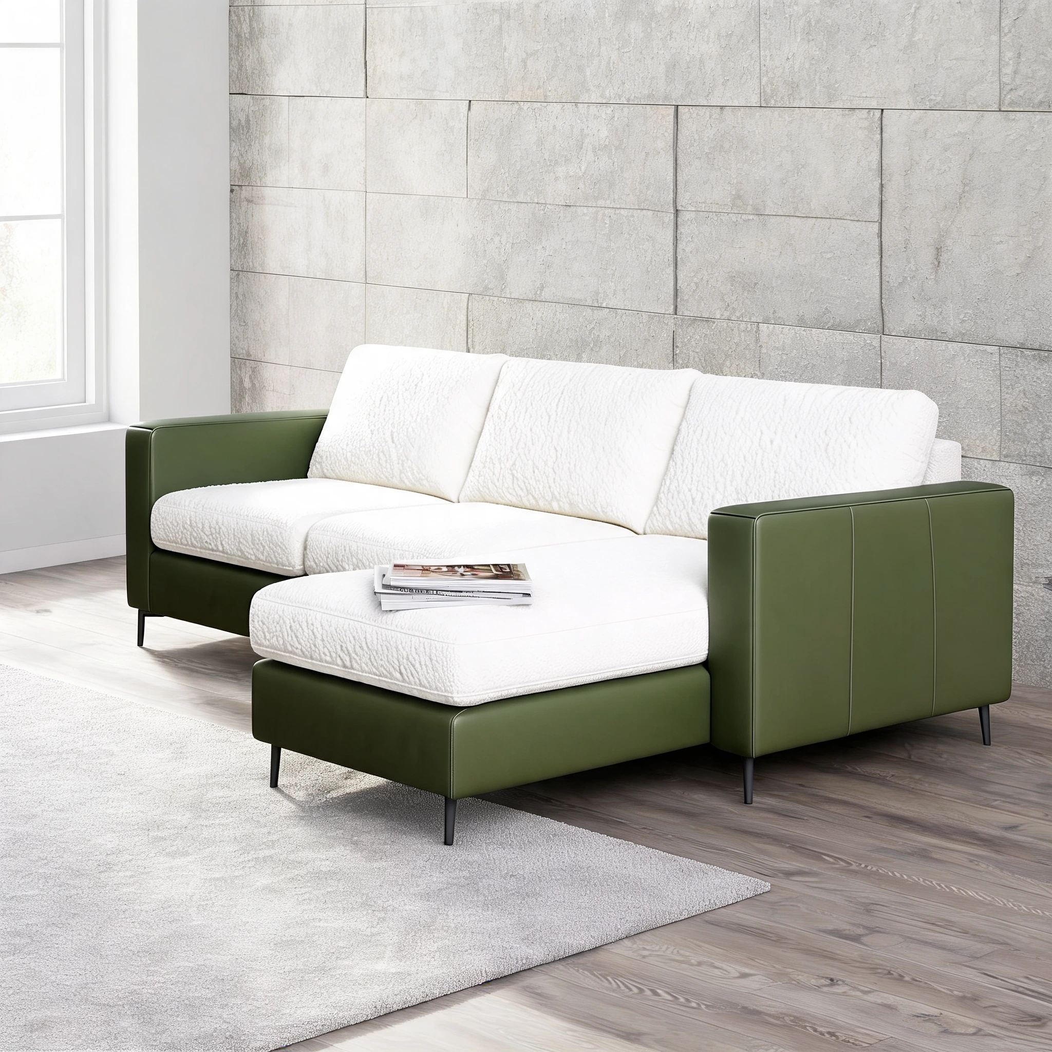 FlexiSofa_L_Shape_Sofa_Niva_White_Olive_Green_Fabric_3L_7